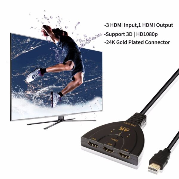 3 Port 4K HDMI 2.0 Cable Auto Splitter Switcher 3x1 Adapter HUB 3D 3 To 4K 2K 3D Mini 3 Port HDMI-compatible - Image 6